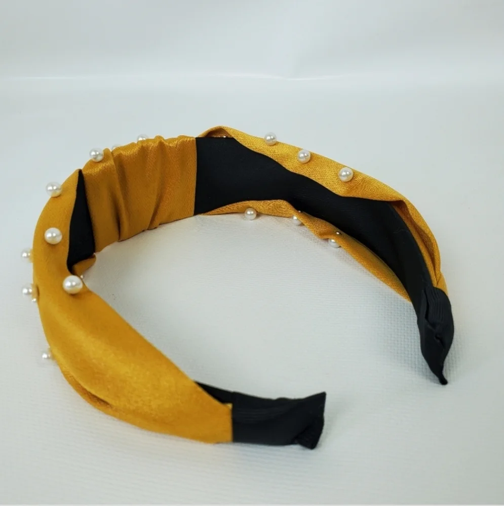 Wide Head Band Hairband Knot Pearls Beads